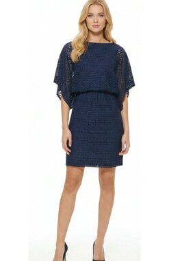 Jessica Howard Navy Blouson Dress with Short Dolman Sleeves Size 8 New NWT